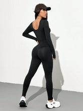 Black Knitted Solid V-Neck Casual Long Sleeve Jumpsuit
